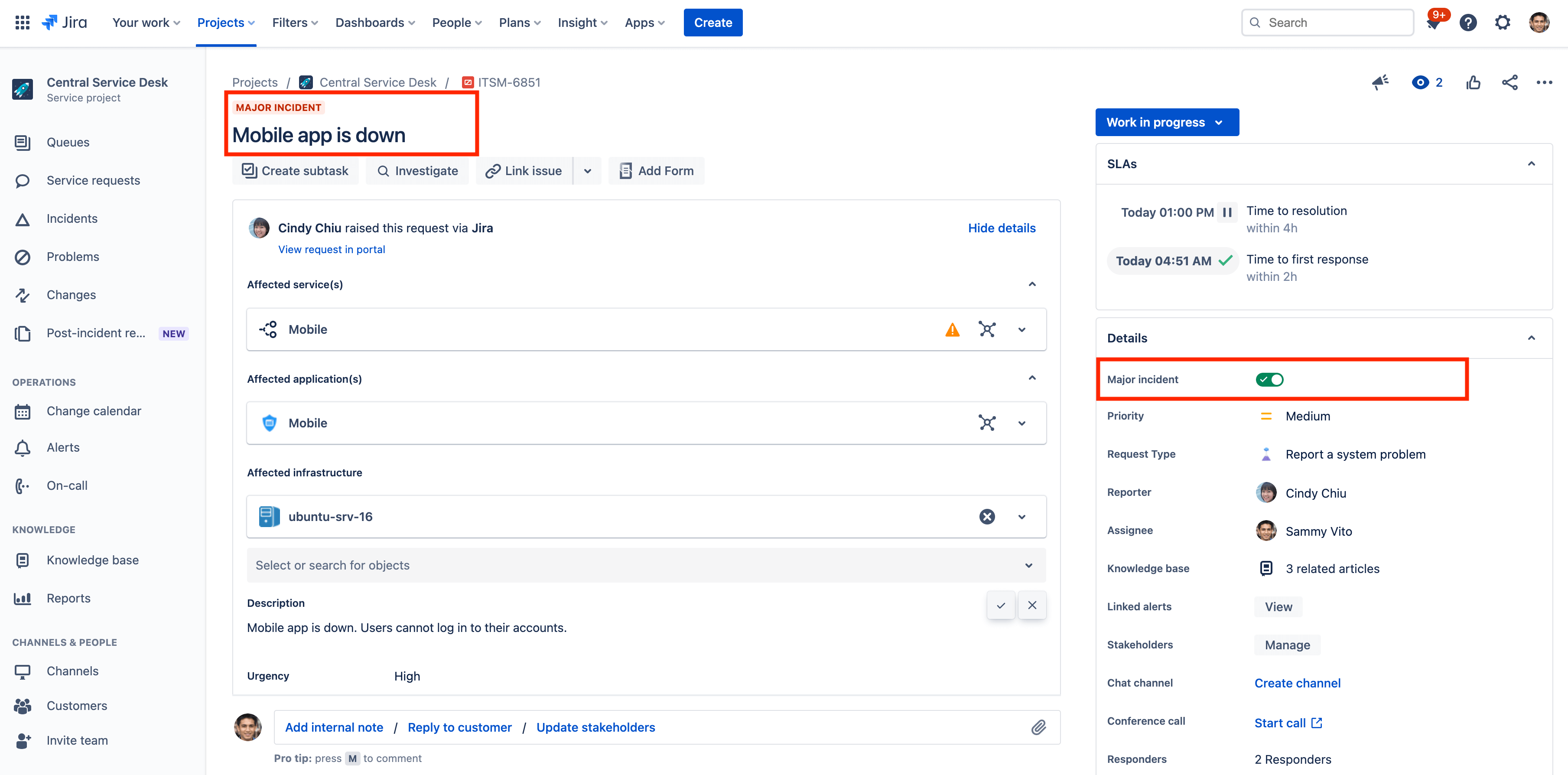 Marquer un incident comme majeur dans Jira Service Management